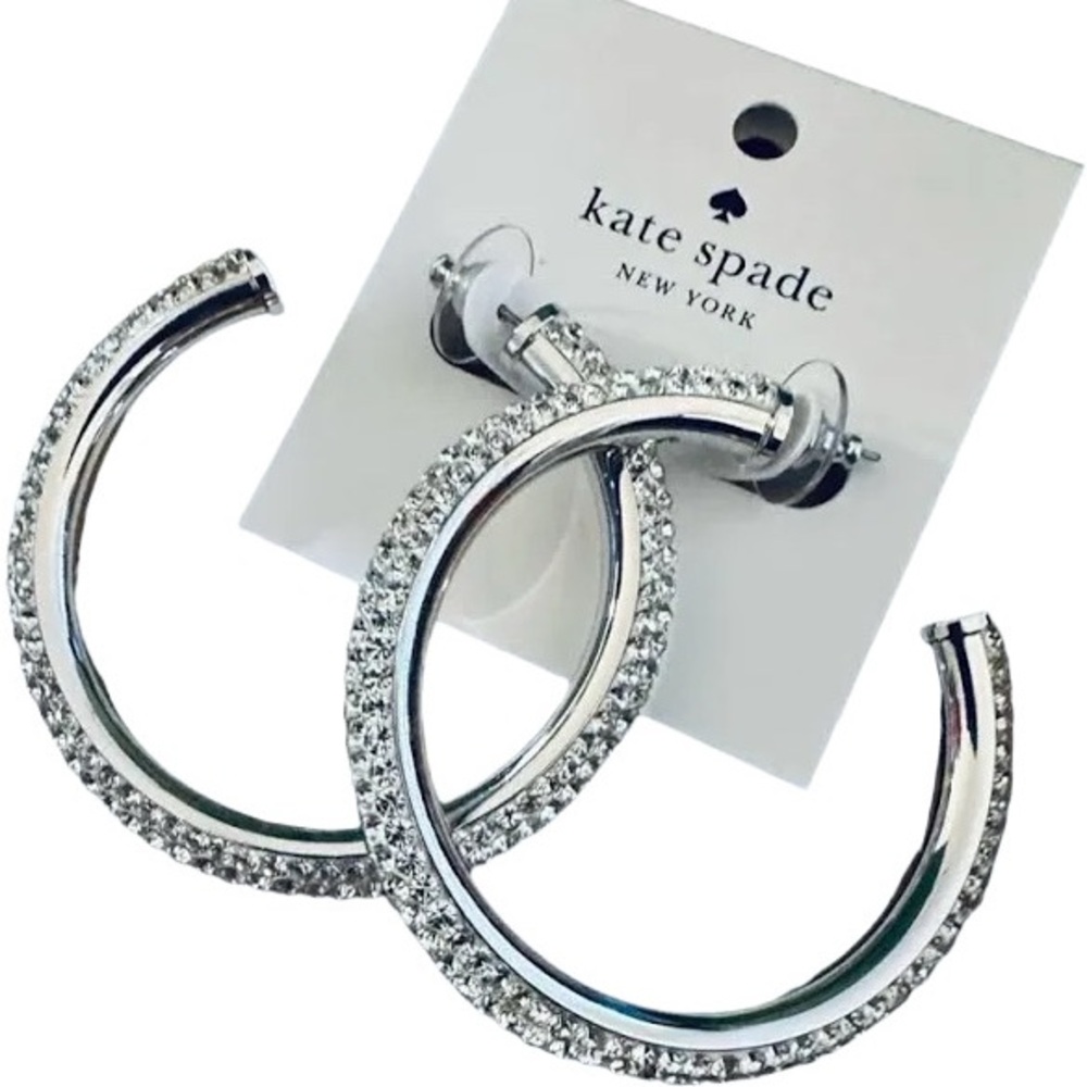 Kate Spade ‘Razzle Dazzle’ Silver-tone Hoop Earrings w/ Rhinestones